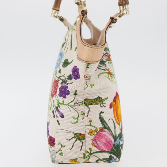 GUCCI Flora Bamboo Hand Bag Canvas Multicolor Gold 140203 Auth ka4212A