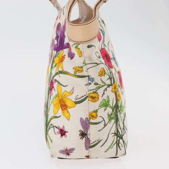 GUCCI Flora Bamboo Hand Bag Canvas Multicolor Gold 140203 Auth ka4212A