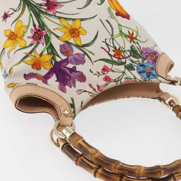 GUCCI Flora Bamboo Hand Bag Canvas Multicolor Gold 140203 Auth ka4212A