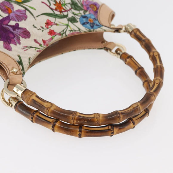 GUCCI Flora Bamboo Hand Bag Canvas Multicolor Gold 140203 Auth ka4212A