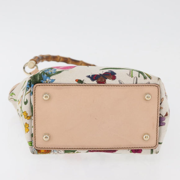 GUCCI Flora Bamboo Hand Bag Canvas Multicolor Gold 140203 Auth ka4212A