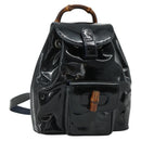 GUCCI Bamboo Backpack Patent leather Navy Silver 005 781 0319 Auth ka4216A-1