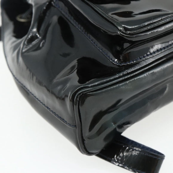 GUCCI Bamboo Backpack Patent leather Navy Silver 005 781 0319 Auth ka4216A