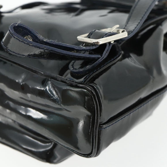 GUCCI Bamboo Backpack Patent leather Navy Silver 005 781 0319 Auth ka4216A
