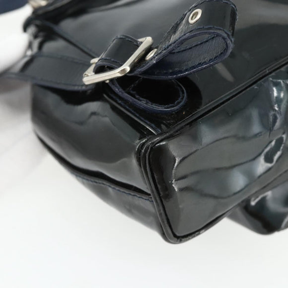 GUCCI Bamboo Backpack Patent leather Navy Silver 005 781 0319 Auth ka4216A