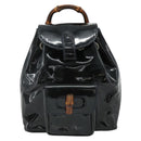 GUCCI Bamboo Backpack Patent leather Navy Silver 005 781 0319 Auth ka4216A-13