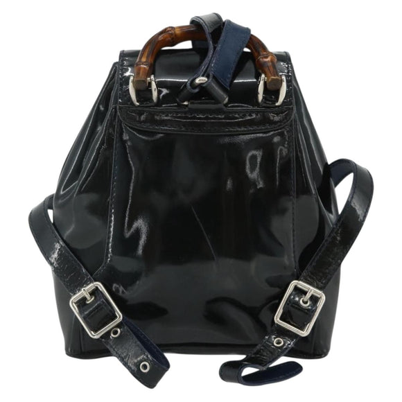GUCCI Bamboo Backpack Patent leather Navy Silver 005 781 0319 Auth ka4216A
