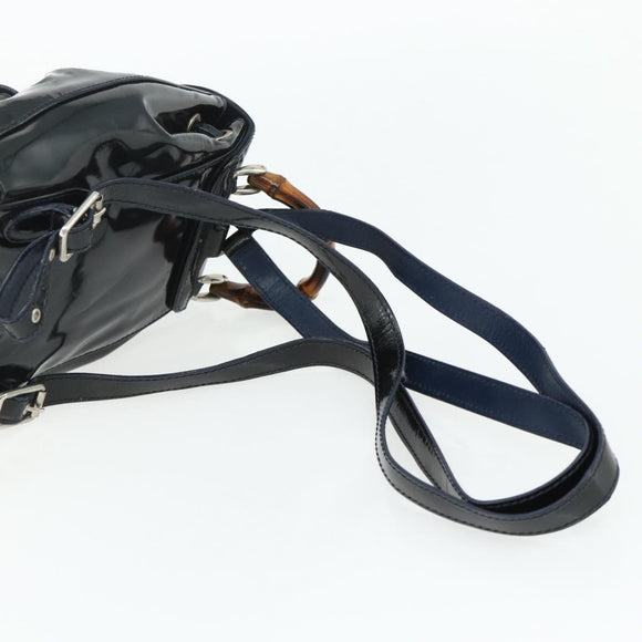 GUCCI Bamboo Backpack Patent leather Navy Silver 005 781 0319 Auth ka4216A