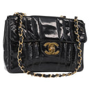 CHANEL Mademoiselle Chain Shoulder Bag Enamel Black Gold CC Auth ka422-1