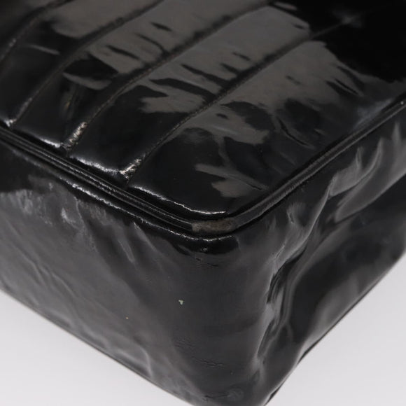 CHANEL Mademoiselle Chain Shoulder Bag Enamel Black Gold CC Auth ka422