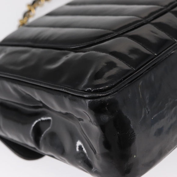 CHANEL Mademoiselle Chain Shoulder Bag Enamel Black Gold CC Auth ka422