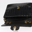 CHANEL Mademoiselle Chain Shoulder Bag Enamel Black Gold CC Auth ka422-16