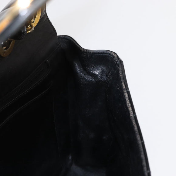 CHANEL Mademoiselle Chain Shoulder Bag Enamel Black Gold CC Auth ka422