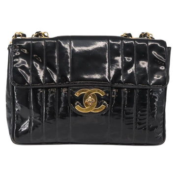 CHANEL Mademoiselle Chain Shoulder Bag Enamel Black Gold CC Auth ka422 - 0