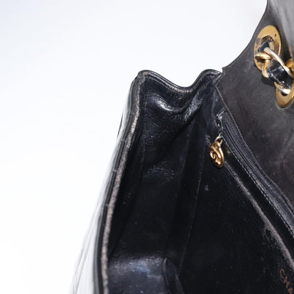 CHANEL Mademoiselle Chain Shoulder Bag Enamel Black Gold CC Auth ka422