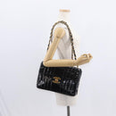 CHANEL Mademoiselle Chain Shoulder Bag Enamel Black Gold CC Auth ka422-24