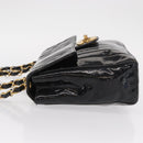 CHANEL Mademoiselle Chain Shoulder Bag Enamel Black Gold CC Auth ka422-6
