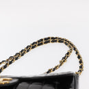 CHANEL Mademoiselle Chain Shoulder Bag Enamel Black Gold CC Auth ka422-9