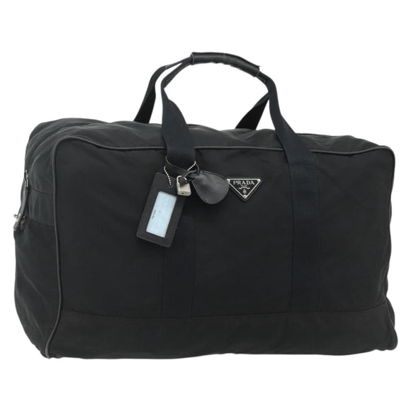 PRADA Boston Bag Nylon Black Silver Auth ka4221A