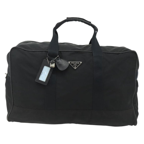 PRADA Boston Bag Nylon Black Silver Auth ka4221A