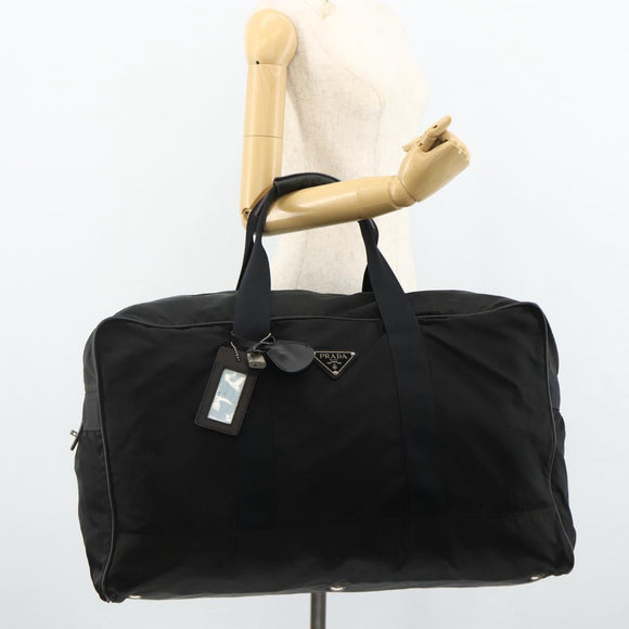 PRADA Boston Bag Nylon Black Silver Auth ka4221A