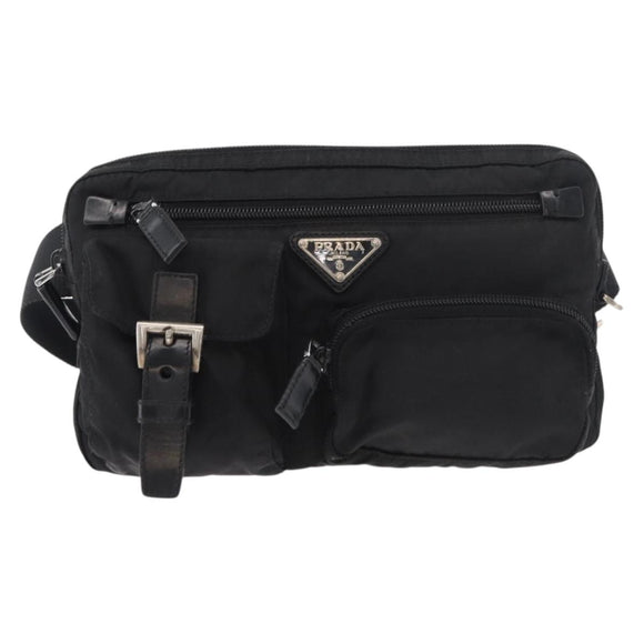PRADA Body Bag Nylon Black Silver Auth ka4222A