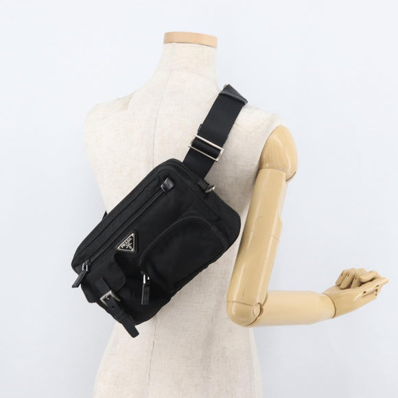 PRADA Body Bag Nylon Black Silver Auth ka4222A