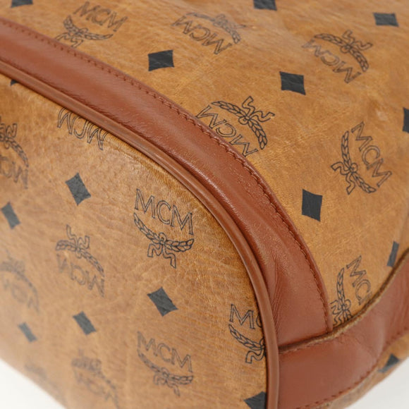 MCM Vicetos Logogram Drawstring Bag Bag PVC Leather Brown Gold Auth ka4224A
