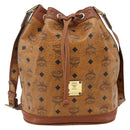 MCM Vicetos Logogram Drawstring Bag Bag PVC Leather Brown Gold Auth ka4224A-13