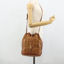 MCM Vicetos Logogram Drawstring Bag Bag PVC Leather Brown Gold Auth ka4224A-21