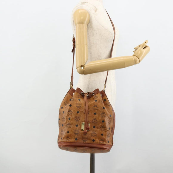 MCM Vicetos Logogram Drawstring Bag Bag PVC Leather Brown Gold Auth ka4224A