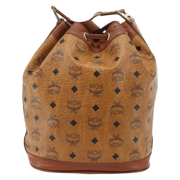 MCM Vicetos Logogram Drawstring Bag Bag PVC Leather Brown Gold Auth ka4224A