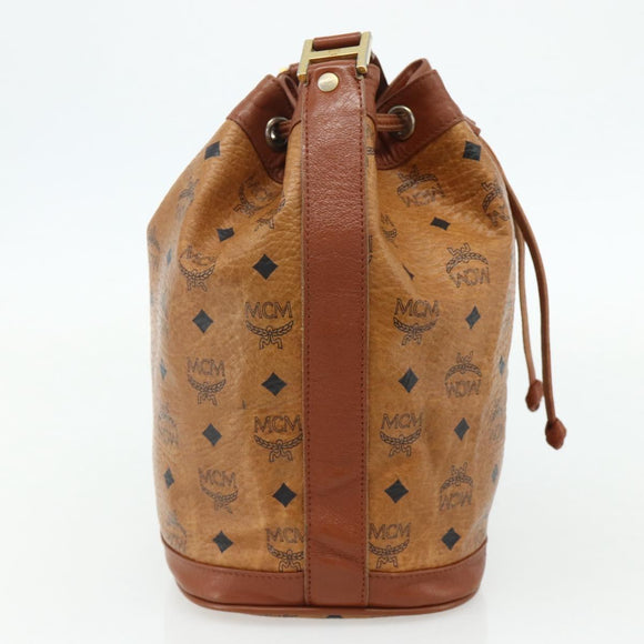 MCM Vicetos Logogram Drawstring Bag Bag PVC Leather Brown Gold Auth ka4224A