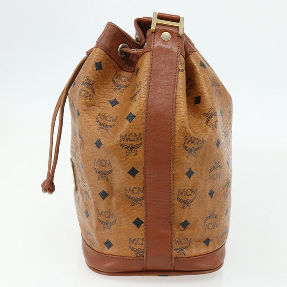 MCM Vicetos Logogram Drawstring Bag Bag PVC Leather Brown Gold Auth ka4224A