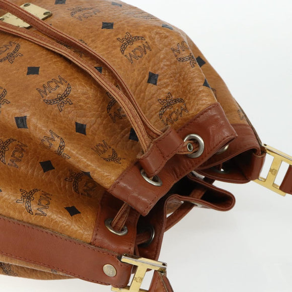 MCM Vicetos Logogram Drawstring Bag Bag PVC Leather Brown Gold Auth ka4224A