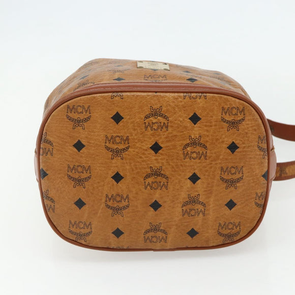 MCM Vicetos Logogram Drawstring Bag Bag PVC Leather Brown Gold Auth ka4224A