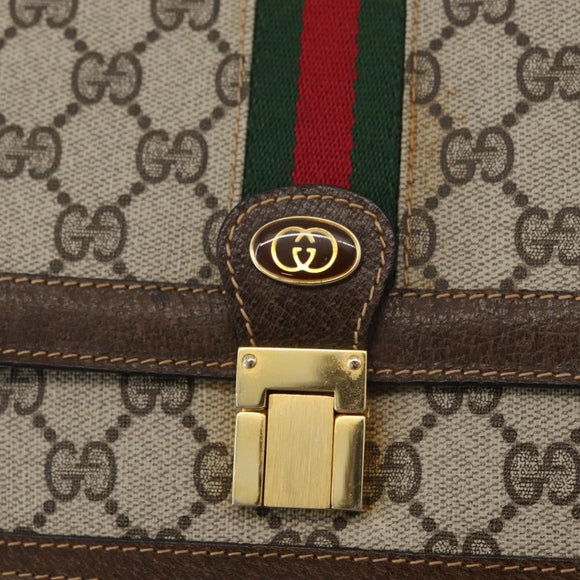 GUCCI GG Supreme Web Sherry Line Shoulder Bag PVC Beige Gold Red Auth ka4225