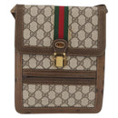 GUCCI GG Supreme Web Sherry Line Shoulder Bag PVC Beige Gold Red Auth ka4225-2