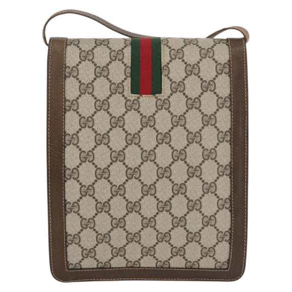 GUCCI GG Supreme Web Sherry Line Shoulder Bag PVC Beige Gold Red Auth ka4225