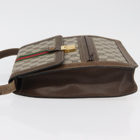 GUCCI GG Supreme Web Sherry Line Shoulder Bag PVC Beige Gold Red Auth ka4225