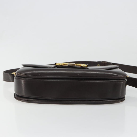 GUCCI Shoulder Bag Leather Brown Gold Auth ka4228