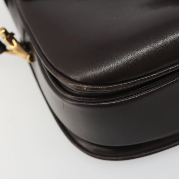 GUCCI Shoulder Bag Leather Brown Gold Auth ka4228