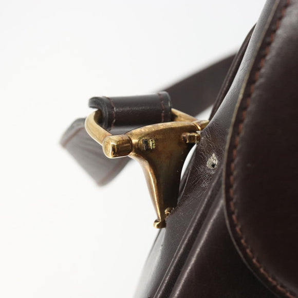 GUCCI Shoulder Bag Leather Brown Gold Auth ka4228