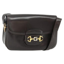 GUCCI Shoulder Bag Leather Brown Gold Auth ka4228A-1