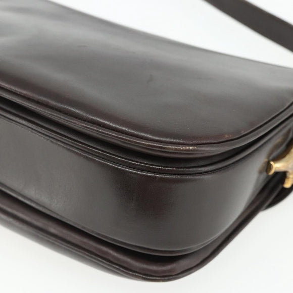 GUCCI Shoulder Bag Leather Brown Gold Auth ka4228A