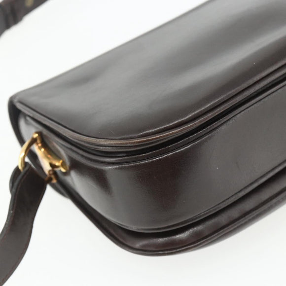 GUCCI Shoulder Bag Leather Brown Gold Auth ka4228A
