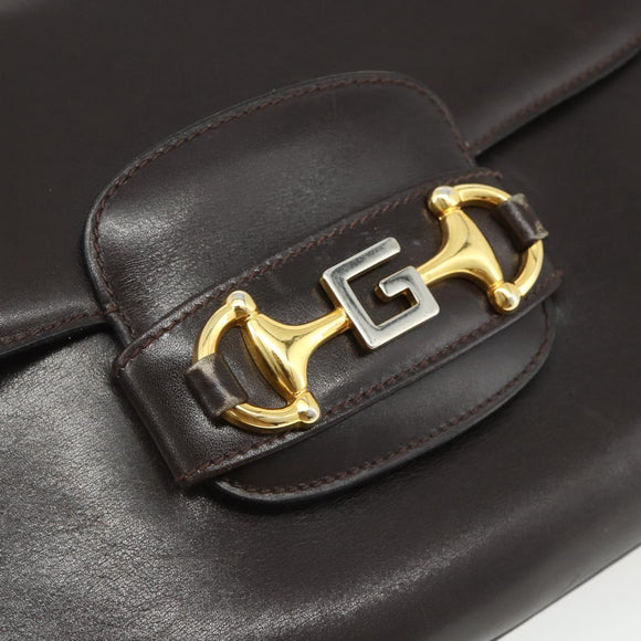 GUCCI Shoulder Bag Leather Brown Gold Auth ka4228A