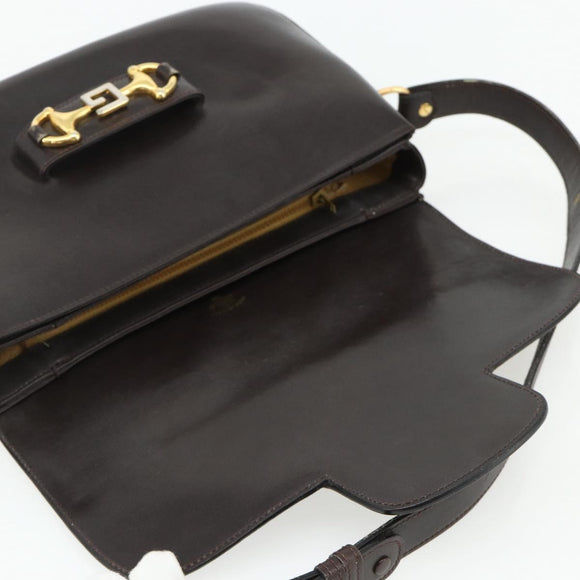 GUCCI Shoulder Bag Leather Brown Gold Auth ka4228A