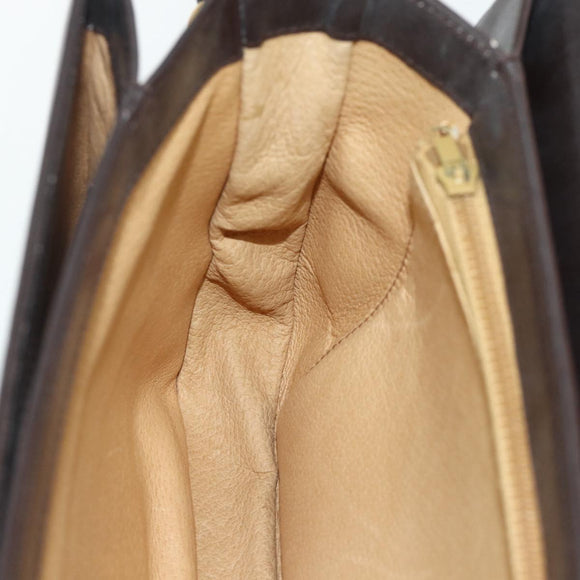 GUCCI Shoulder Bag Leather Brown Gold Auth ka4228A