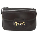 GUCCI Shoulder Bag Leather Brown Gold Auth ka4228A-13